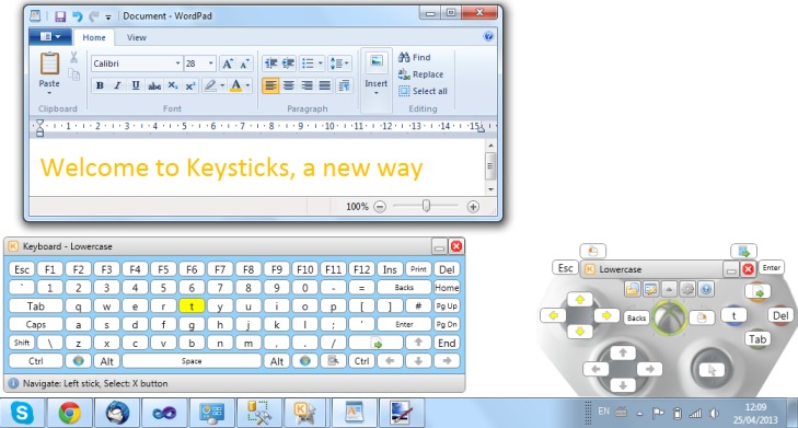 Keysticks virtual keyboard in action
